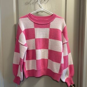 Pink and White Checkered Sweater